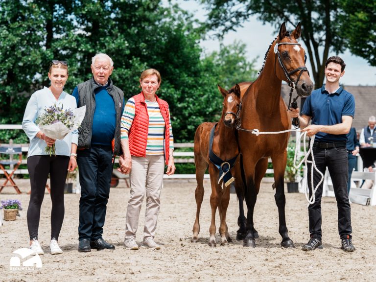Bei den springbetonten Stutfohlen kürte die Bewertungskommission eine Tochter unseres Stationshengstes Cool Touch aus einer Mutter von Valeron zur Siegerin. Die Gratulation ging an Marlies Holtgräve aus Nottuln.